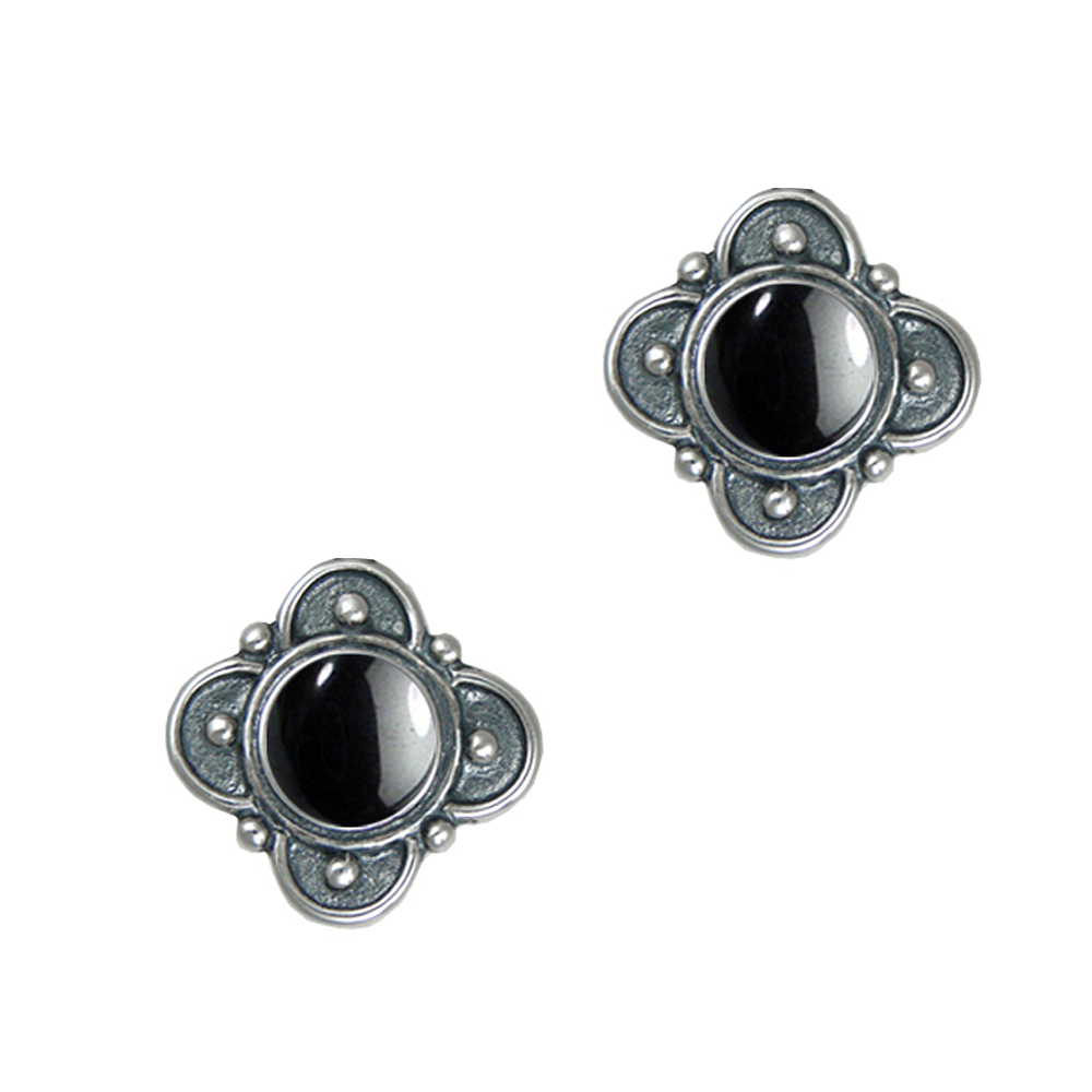 Sterling Silver Designer Post Stud Earrings With Hematite